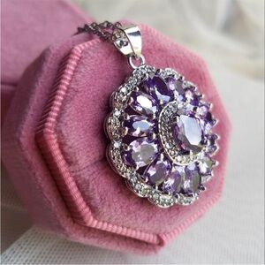 Swarovski Elements Amethyst Purple 925 Sterling Silver Statement Necklace NEW